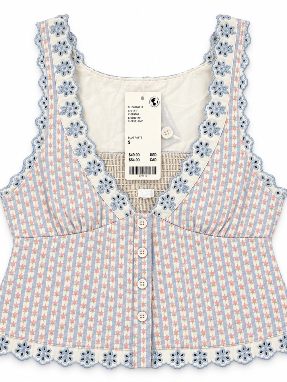 Urban Outfitters Blue, Pink & Cream Striped Star Button-Front Chemise